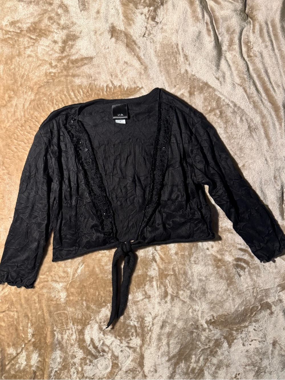 Black Cropped Tie-Front Cardigan